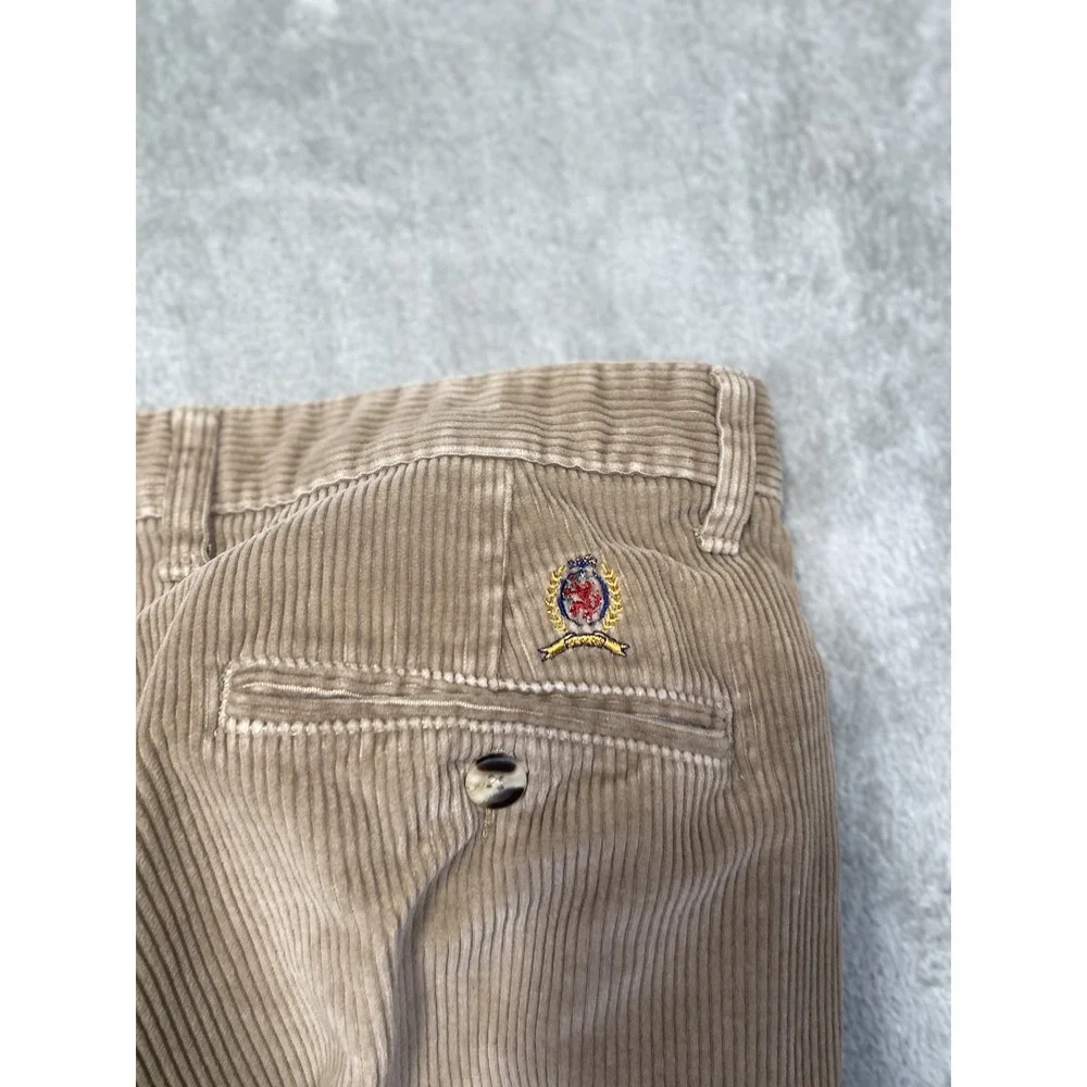Tommy Hilfiger Pants Mens 36x32 Tan Corduroy Pleated Casual‎ Crest Logo Classic